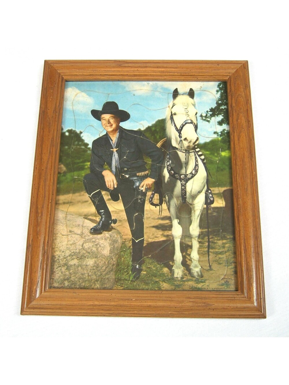 Vintage 1950 Hopalong Cassidy William Boyd Tray Puzzle Portrait Framed w/ Glass